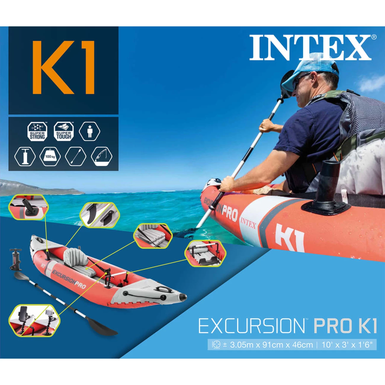 Sortie 🤩 Kayak Inex Intex Kayak Gonflable Excursion Pro K1 305x91x46 Cm ✔️ 4 Sortie 🤩 Kayak Inex Intex Kayak Gonflable Excursion Pro K1 305x91x46 Cm ✔️ – Image 2