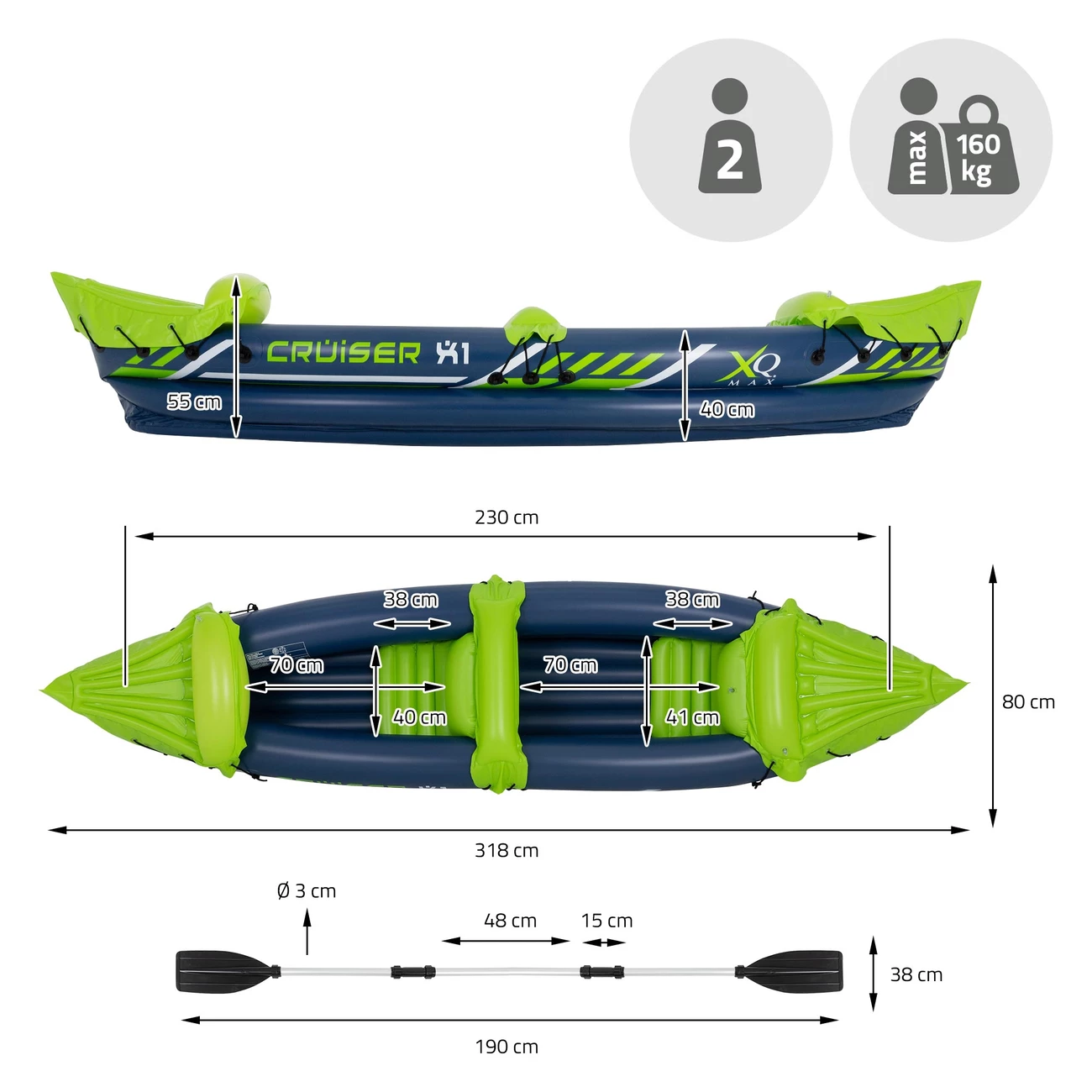 Acheter ✔️ Kayak Xqmax Xq Max Kayak Cruiser X1 325x81x53 Cm Bleu Et Vert 👏 8 Acheter ✔️ Kayak Xqmax Xq Max Kayak Cruiser X1 325x81x53 Cm Bleu Et Vert 👏 – Image 6